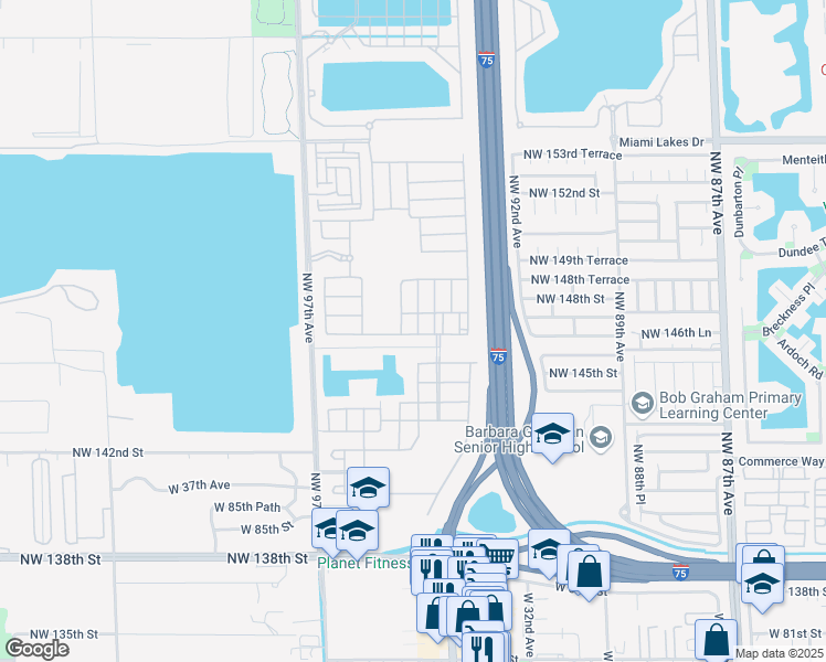 map of restaurants, bars, coffee shops, grocery stores, and more near 9204 West 33rd Way in Hialeah