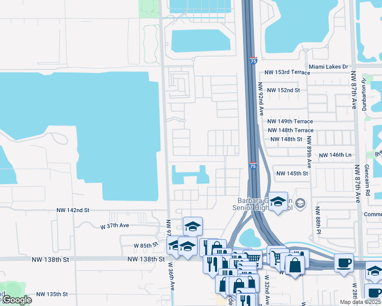 map of restaurants, bars, coffee shops, grocery stores, and more near 3511 West 92nd Place in Hialeah