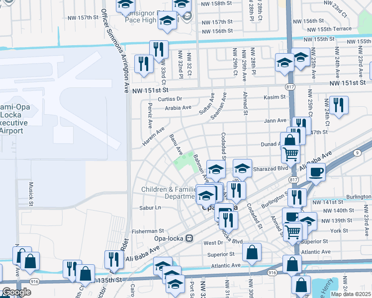 map of restaurants, bars, coffee shops, grocery stores, and more near 811 Dunad Avenue in Opa-locka