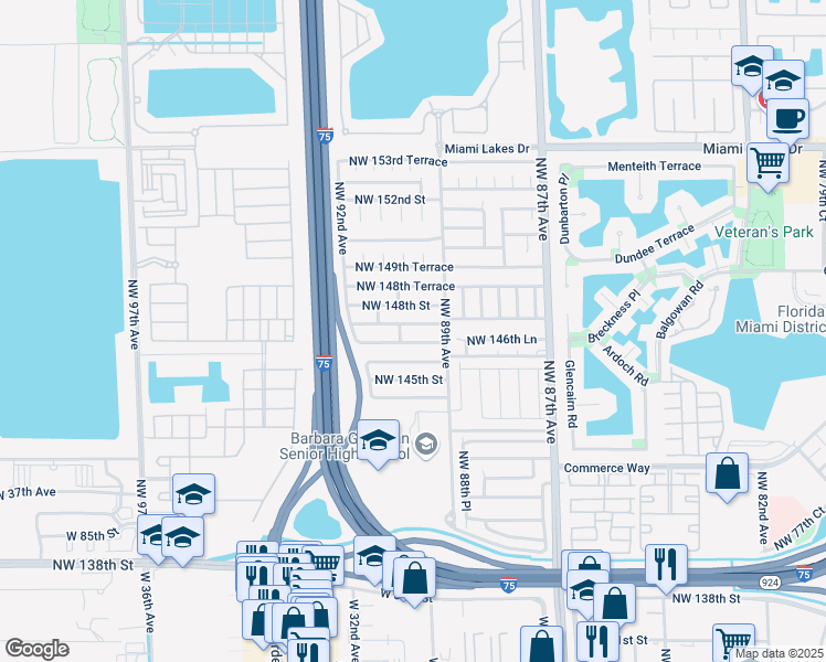 map of restaurants, bars, coffee shops, grocery stores, and more near 8967 Northwest 146th Terrace in Hialeah
