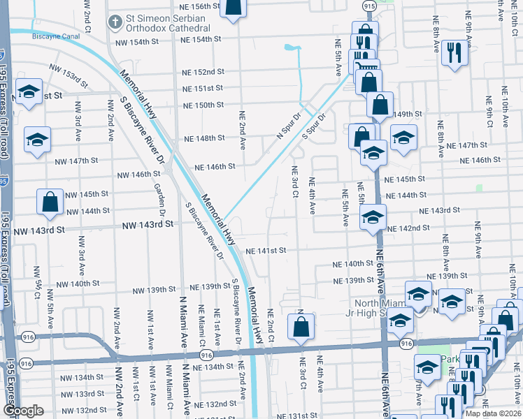 map of restaurants, bars, coffee shops, grocery stores, and more near 14328 Northeast 2nd Court in Miami