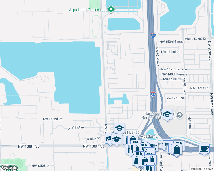 map of restaurants, bars, coffee shops, grocery stores, and more near 9200 West 35th Lane in Hialeah