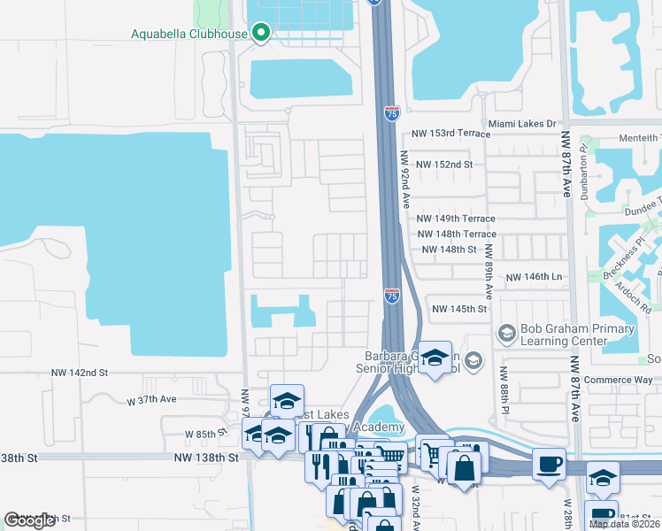 map of restaurants, bars, coffee shops, grocery stores, and more near 3340 West 92nd Place in Hialeah