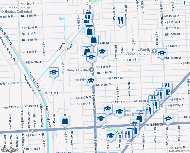 map of restaurants, bars, coffee shops, grocery stores, and more near in North Miami