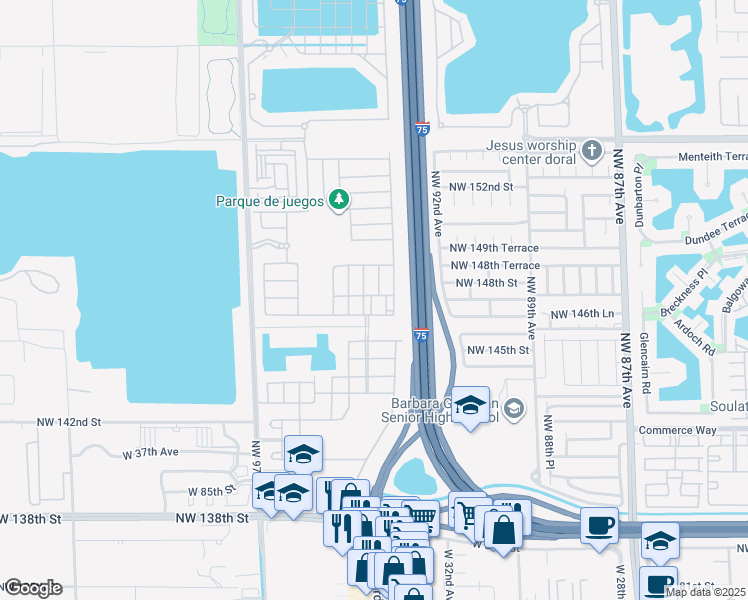 map of restaurants, bars, coffee shops, grocery stores, and more near 3340 West 92nd Place in Hialeah