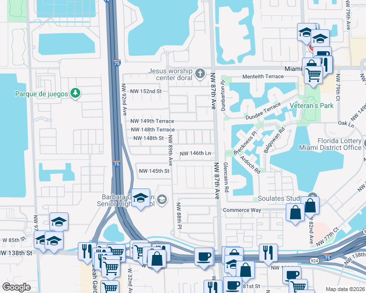 map of restaurants, bars, coffee shops, grocery stores, and more near 8812 Northwest 146th Lane in Hialeah