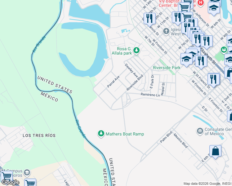 map of restaurants, bars, coffee shops, grocery stores, and more near 5 Mason Avenue in Brownsville
