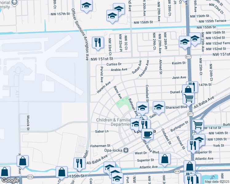map of restaurants, bars, coffee shops, grocery stores, and more near 706 Sharar Avenue in Opa-locka
