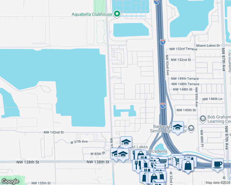 map of restaurants, bars, coffee shops, grocery stores, and more near 9410 West 35th Lane in Hialeah
