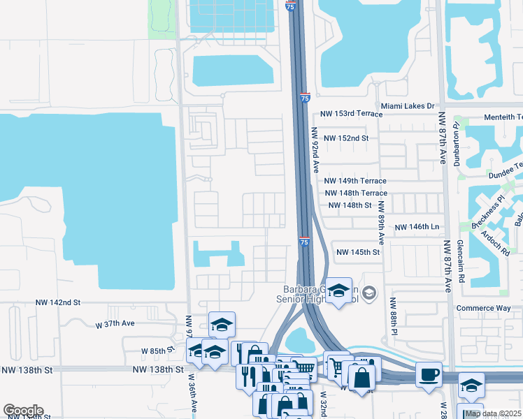map of restaurants, bars, coffee shops, grocery stores, and more near 9356 West 33rd Lane in Hialeah