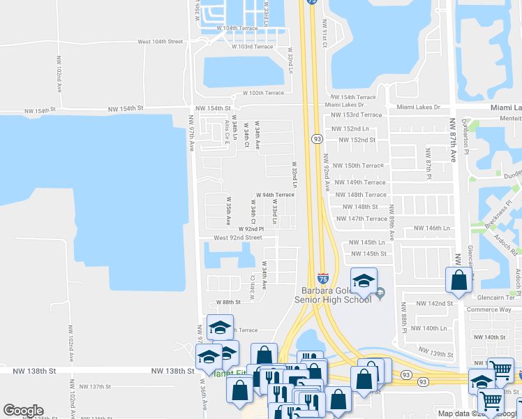 map of restaurants, bars, coffee shops, grocery stores, and more near 9370 West 34th Court in Hialeah