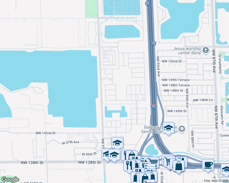 map of restaurants, bars, coffee shops, grocery stores, and more near 3505 West 94th Street in Hialeah