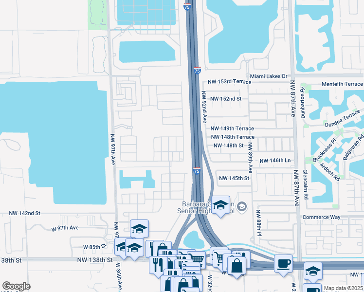 map of restaurants, bars, coffee shops, grocery stores, and more near 9379 West 32nd Lane in Hialeah
