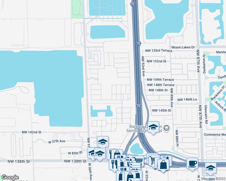 map of restaurants, bars, coffee shops, grocery stores, and more near 9370 West 34th Court in Hialeah