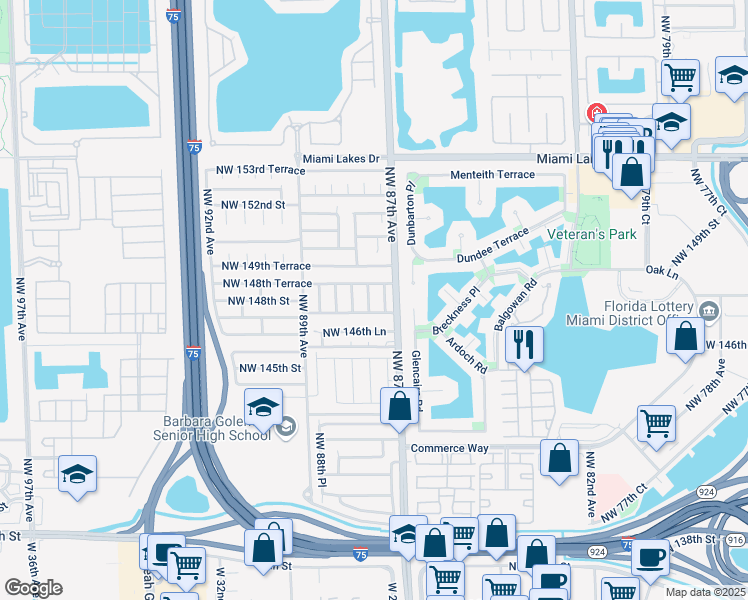 map of restaurants, bars, coffee shops, grocery stores, and more near 14812 Northwest 87th Court in Hialeah