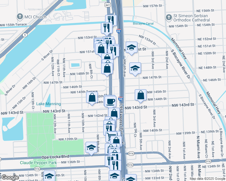 map of restaurants, bars, coffee shops, grocery stores, and more near in Golden Glades