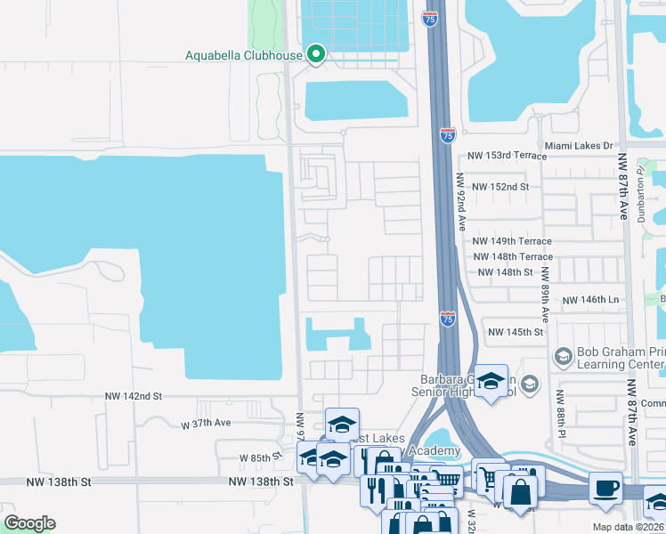 map of restaurants, bars, coffee shops, grocery stores, and more near 3505 West 94th Street in Hialeah