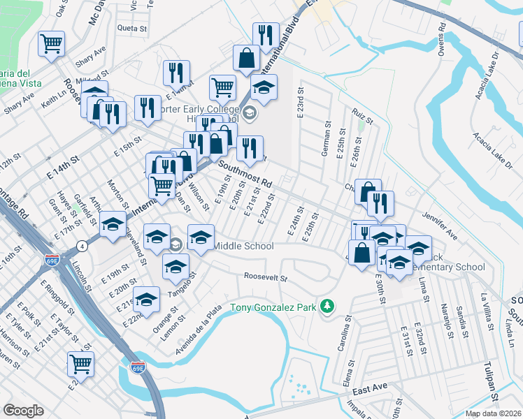 map of restaurants, bars, coffee shops, grocery stores, and more near 3125 East 22nd Street in Brownsville