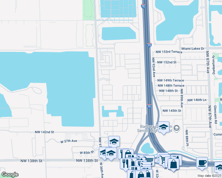 map of restaurants, bars, coffee shops, grocery stores, and more near 3505 West 94th Street in Hialeah