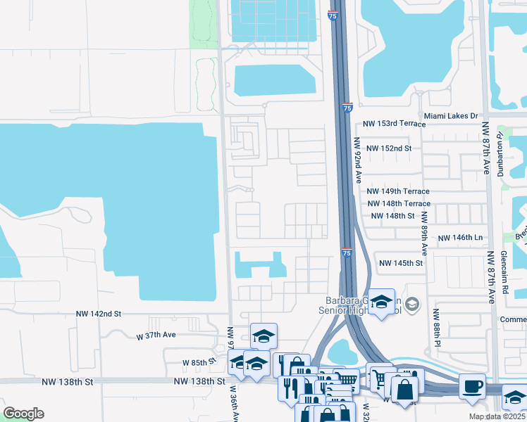 map of restaurants, bars, coffee shops, grocery stores, and more near 3505 West 94th Street in Hialeah