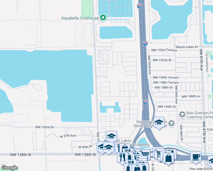 map of restaurants, bars, coffee shops, grocery stores, and more near 3505 West 94th Street in Hialeah