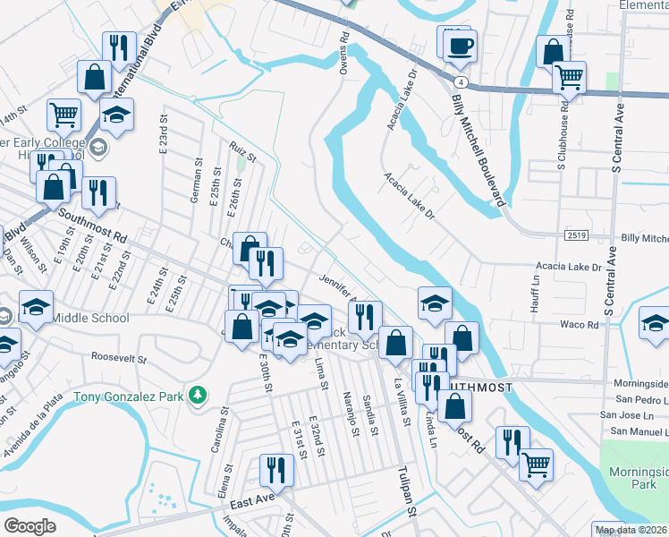 map of restaurants, bars, coffee shops, grocery stores, and more near 85 Shelly Court in Brownsville