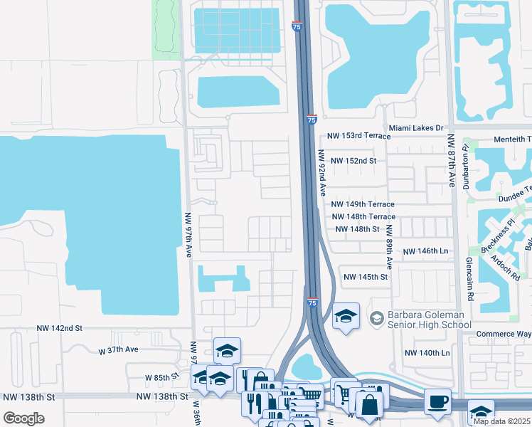 map of restaurants, bars, coffee shops, grocery stores, and more near 9356 West 33rd Lane in Hialeah