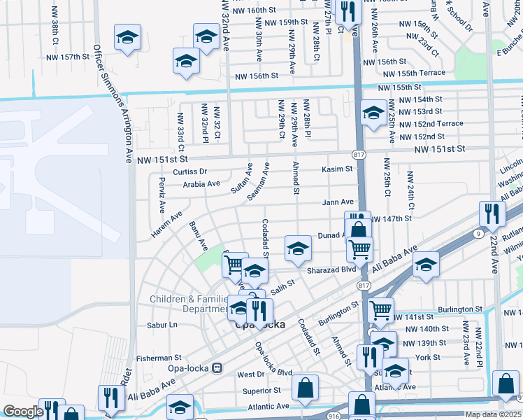 map of restaurants, bars, coffee shops, grocery stores, and more near 1046 Jann Avenue in Opa-locka