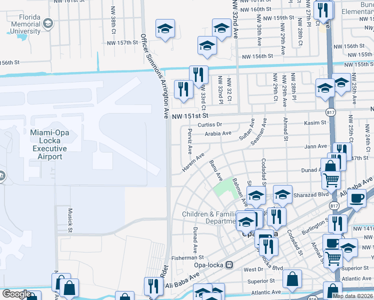 map of restaurants, bars, coffee shops, grocery stores, and more near 725 Sultan Avenue in Opa-locka