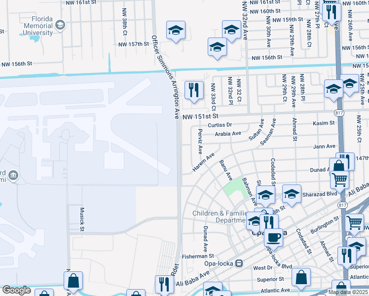 map of restaurants, bars, coffee shops, grocery stores, and more near 545 Sultan Avenue in Opa-locka