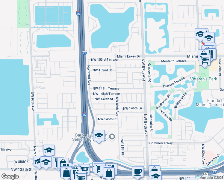 map of restaurants, bars, coffee shops, grocery stores, and more near 14963 Northwest 89th Place in Hialeah