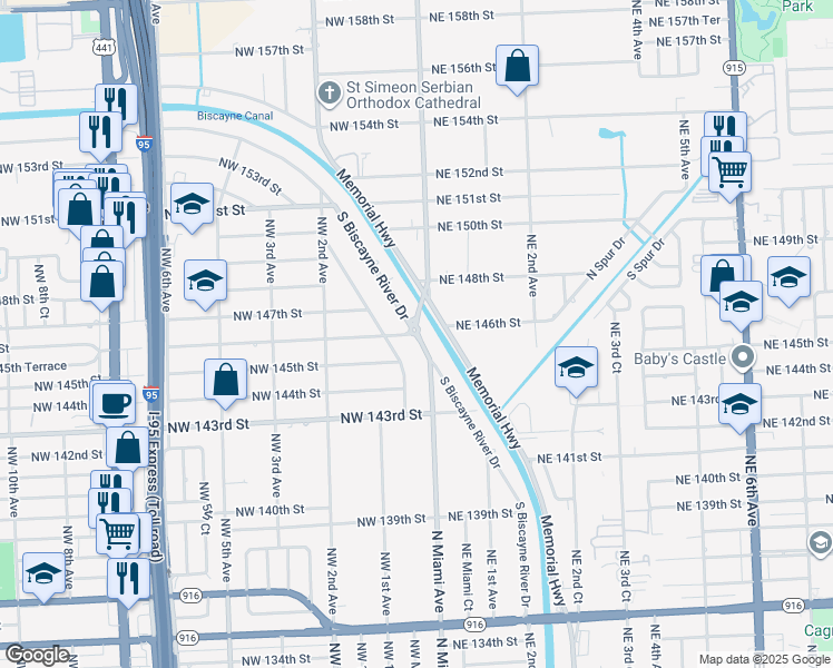 map of restaurants, bars, coffee shops, grocery stores, and more near 14657 North Miami Avenue in Miami
