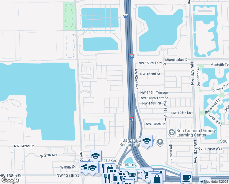 map of restaurants, bars, coffee shops, grocery stores, and more near 3321 West 95th Terrace in Hialeah