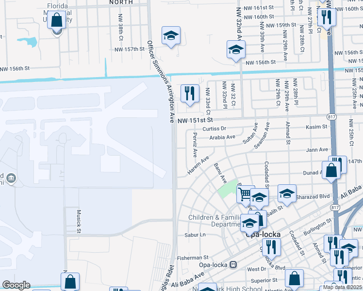 map of restaurants, bars, coffee shops, grocery stores, and more near 545 Sultan Avenue in Opa-locka