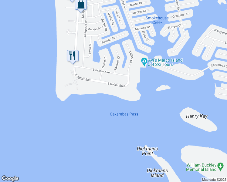 map of restaurants, bars, coffee shops, grocery stores, and more near 1070 South Collier Boulevard in Marco Island