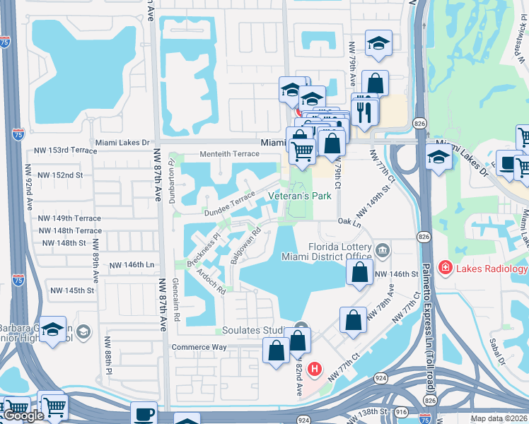 map of restaurants, bars, coffee shops, grocery stores, and more near 8299 Balgowan Road in Hialeah