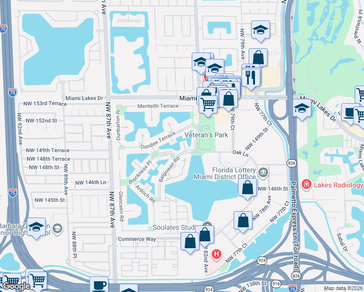 map of restaurants, bars, coffee shops, grocery stores, and more near 8299 Balgowan Road in Hialeah