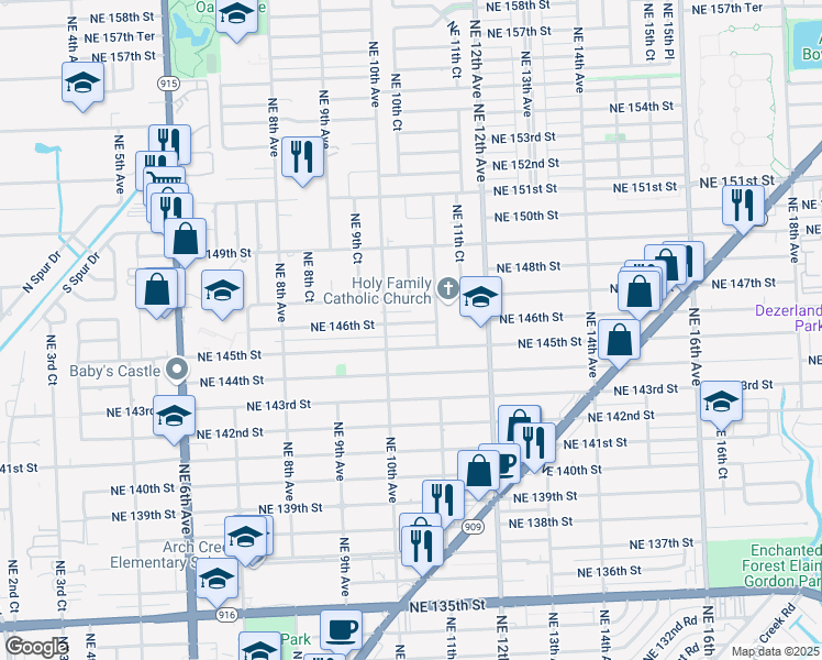 map of restaurants, bars, coffee shops, grocery stores, and more near 1060 Northeast 146th Street in North Miami