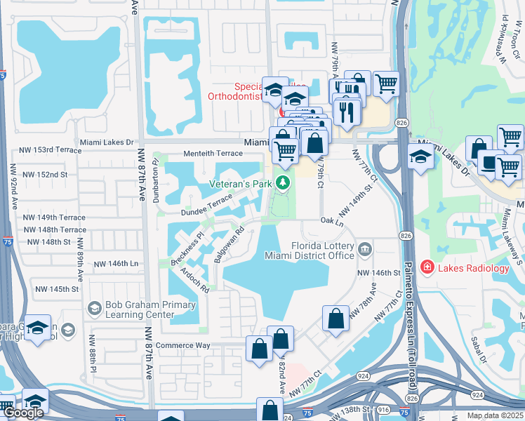 map of restaurants, bars, coffee shops, grocery stores, and more near 8299 Balgowan Road in Hialeah