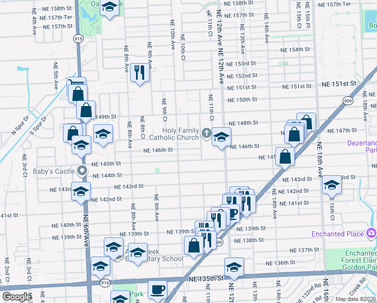 map of restaurants, bars, coffee shops, grocery stores, and more near 1060 Northeast 146th Street in North Miami