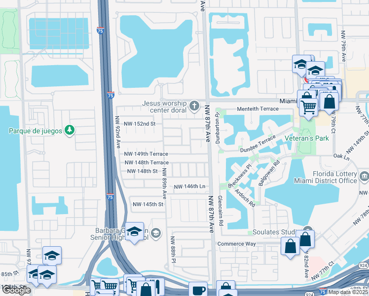 map of restaurants, bars, coffee shops, grocery stores, and more near 8760 Northwest 150th Street in Hialeah