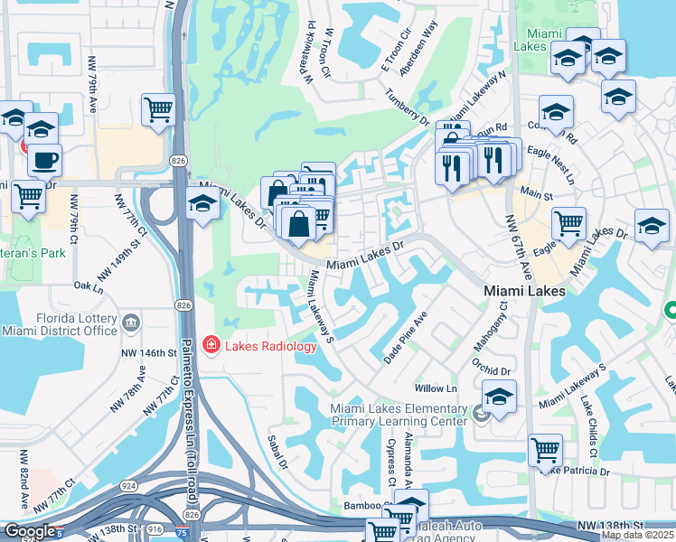 map of restaurants, bars, coffee shops, grocery stores, and more near 7203 Jacaranda Lane in Hialeah