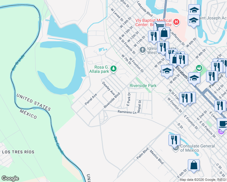 map of restaurants, bars, coffee shops, grocery stores, and more near 108 Dawley Avenue in Brownsville