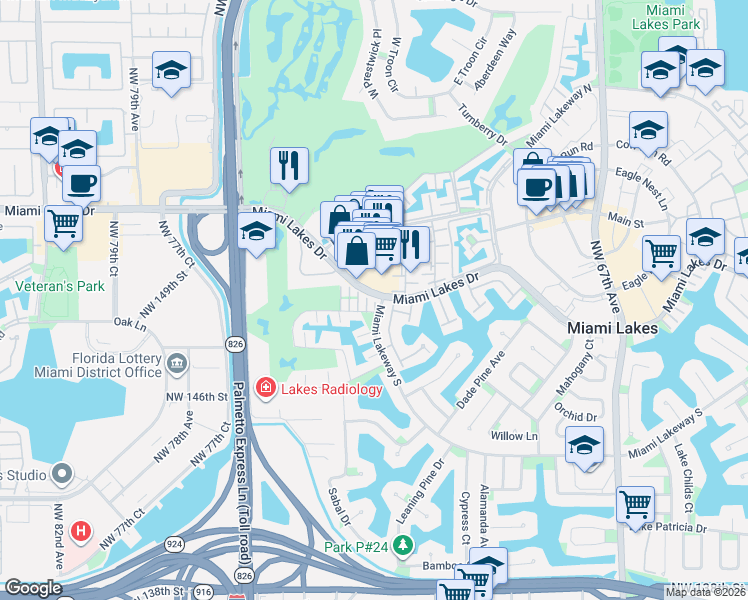 map of restaurants, bars, coffee shops, grocery stores, and more near 15000 Royal Palm Avenue in Hialeah