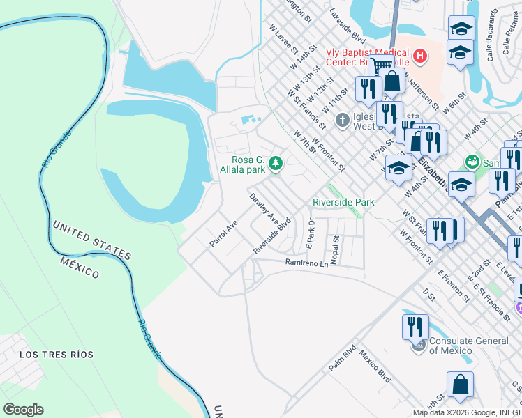 map of restaurants, bars, coffee shops, grocery stores, and more near 108 Dawley Avenue in Brownsville