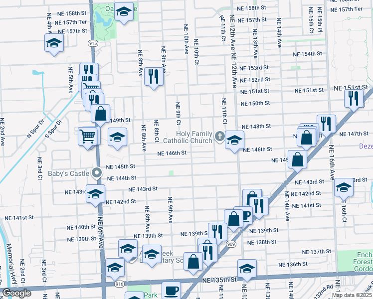 map of restaurants, bars, coffee shops, grocery stores, and more near 990 Northeast 146th Street in North Miami