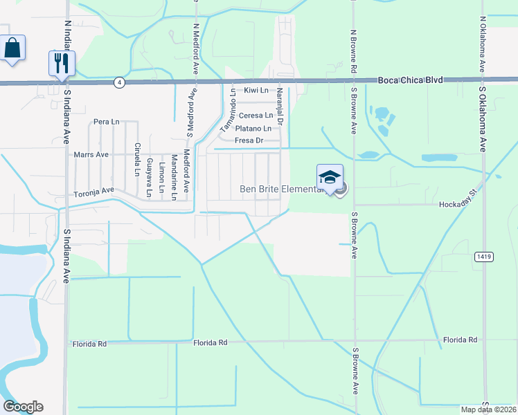 map of restaurants, bars, coffee shops, grocery stores, and more near 465 Frambuesa in Brownsville