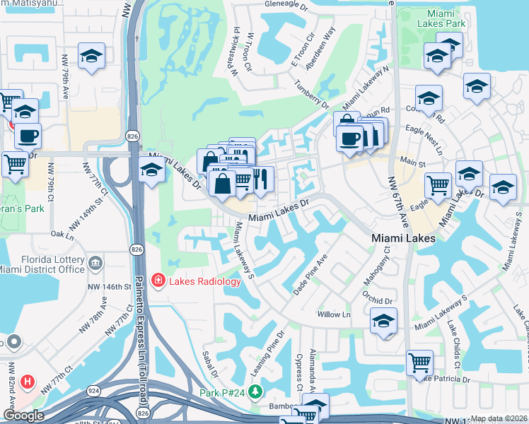 map of restaurants, bars, coffee shops, grocery stores, and more near 7203 Jacaranda Lane in Hialeah