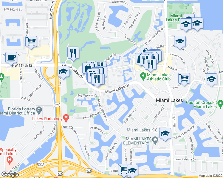 map of restaurants, bars, coffee shops, grocery stores, and more near 7203 Jacaranda Lane in Hialeah
