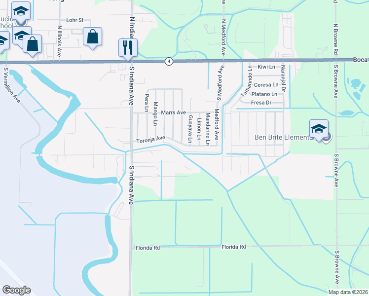 map of restaurants, bars, coffee shops, grocery stores, and more near 1004 Toronja Avenue in Brownsville